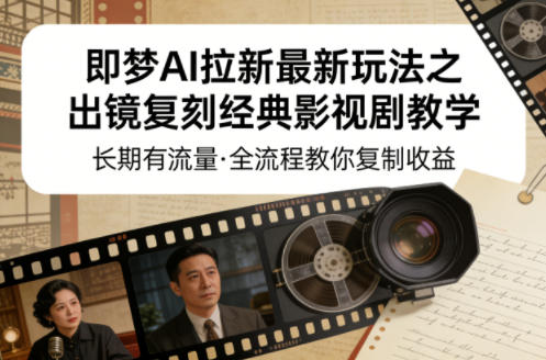 即梦AI拉新最新玩法之出镜复刻经典影视剧教学，长期有流量，全流程教你复制收益-领学通