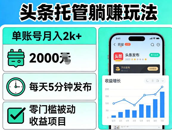 头条托管躺賺玩法,单账号月入2k+,每天5分钟发布即可,零门槛被动收益项目【揭秘】-领学通