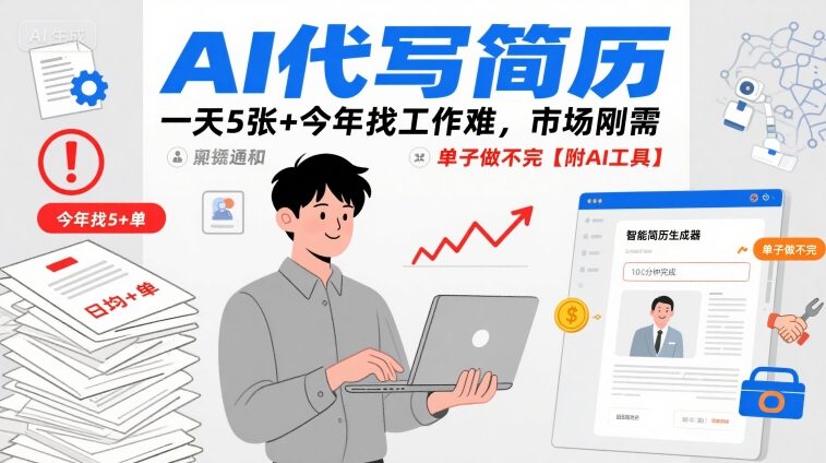 AI代写简历，一天5张+今年找工作难，市场刚需，单子做不完【附AI工具】-领学通