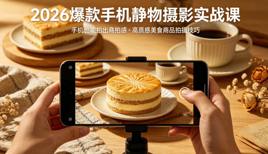 2026爆款手机静物摄影实战课，手机也能拍出商拍感，学会拍出高质感美食商品-领学通