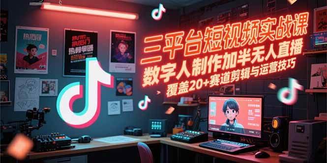 （15265期）三平台短视频实战课，数字人制作加半无人直播，覆盖20+赛道剪辑与运营技巧-领学通