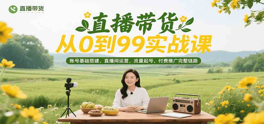 直播带货从0到99实战课，账号基础搭建，直播间运营，流量起号，付费推广完整链路-领学通