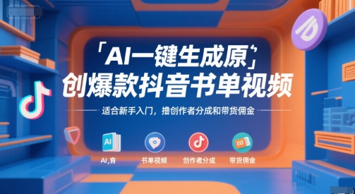 AI一键生成原创爆款抖音书单视频，适合新手入门，撸创作者分成和带货佣金【揭秘】-领学通