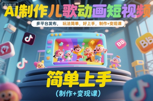 AI制作儿歌动画短视频,多平台发布,玩法简单,好上手,制作+变现课-领学通