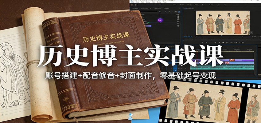 历史博主实战课：账号搭建+配音修音+封面制作，零基础起号变现-领学通