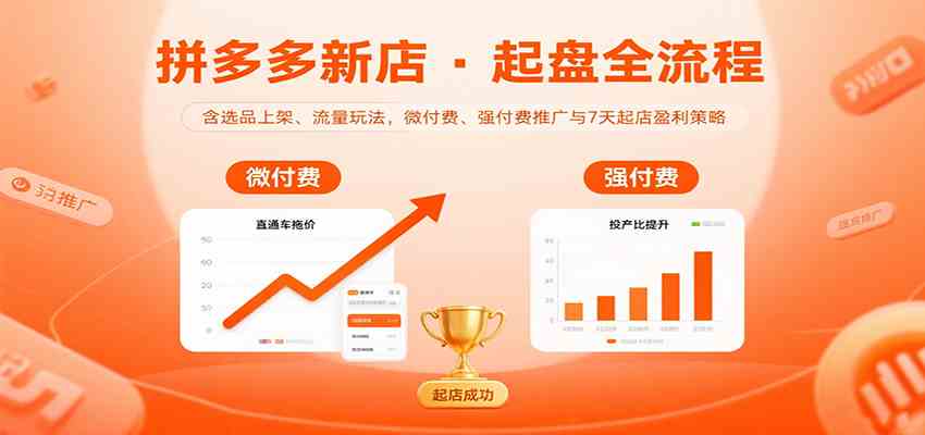 拼多多新店起盘全流程，含选品上架、流量玩法，微付费、强付费推广与7天起店盈利策略-领学通