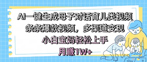 AI一键生成母子对话育儿类视频，条条爆款视频，多渠道变现，小白宝妈轻松上手，月入1W+-领学通