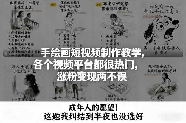 手绘画短视频制作教学,各个视频平台都很热门,涨粉变现两不误-领学通