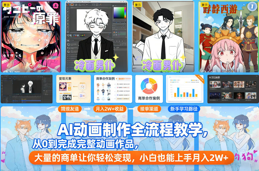 AI动画制作全流程教学,从0到完成完整动画作品,大量的商单让你轻松变现,小白也能上手月入2W+-领学通