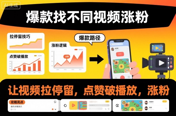 爆款找不同视频涨粉,让视频拉停留,实现点赞,破播放,涨粉-领学通