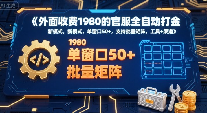 外面收费1980的官服全自动打金，新模式，单窗口50+，支持批量矩阵，工具+渠道【揭秘】-领学通