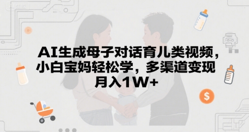 AI生成母子对话育儿类视频，小白宝妈轻松学，多渠道变现，月入1W+-领学通