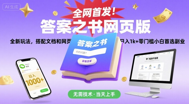 全网首发！答案之书网页版，全新玩法，搭配文档和网页，日入1k+零门槛小白首选副业【揭秘】-领学通
