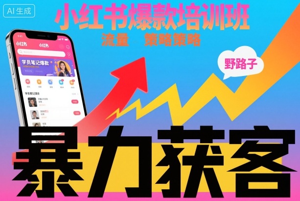 小红书爆款培训班,小红书获客野路子流量打法,暴力持续获客-领学通