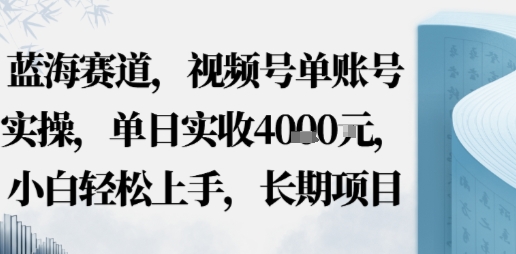 蓝海赛道，视频号单账号实操，单日实收1k，小白轻松上手，长期项目-领学通