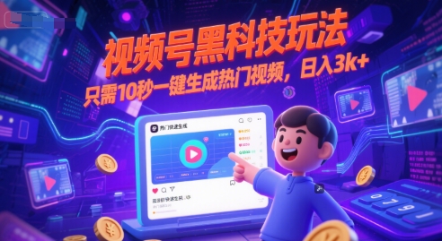 视频号黑科技玩法，只需10秒一键生成热门视频，日入3k+【揭秘】-领学通