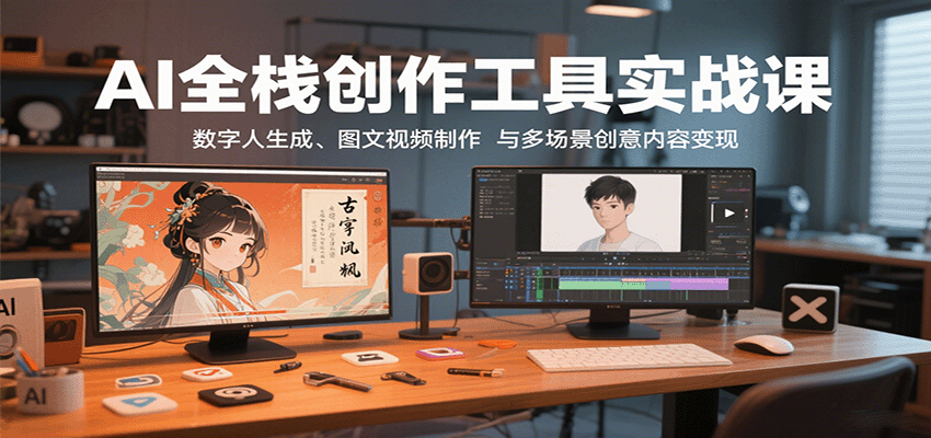 AI全栈创作工具实战课：数字人生成、图文视频制作与多场景创意内容变现-领学通