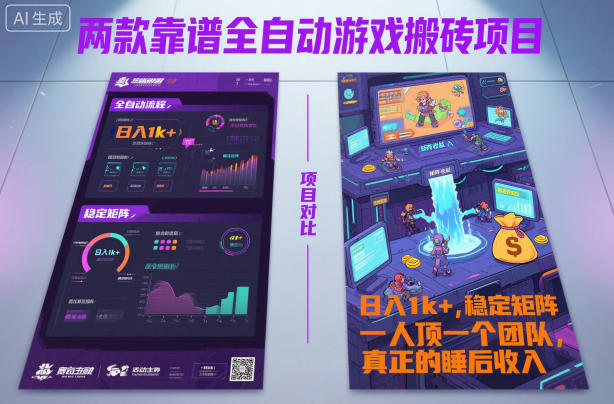 两款靠谱全自动游戏搬砖项目,日入1k+,稳定可矩阵,一人顶一个团队,真正的睡后收入【揭秘】-领学通