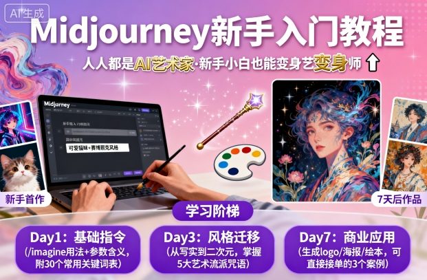 midjourney新手入门教程:人人都是AI艺术家,新手小白也能变身艺术大师-领学通