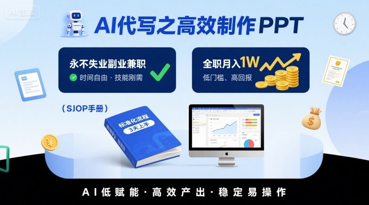 AI代写之高效制作PPT，永不失业副业兼职，全职月入1W【SOP手册】-领学通