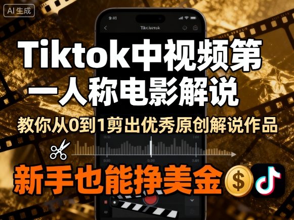 Tiktok中视频第一人称电影解说，教你从0到1剪出一个优秀的原创解说作品，新手也能挣美金-领学通