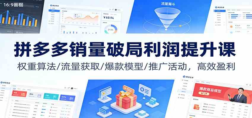 拼多多销量破局利润提升课：权重算法/流量获取/爆款模型/推广活动，高效盈利-领学通