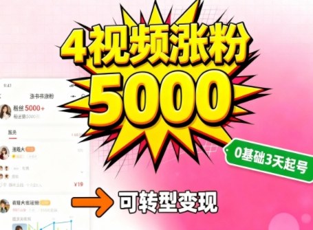 小红书暴力起号方法,四个视频涨粉5000,起号后可转型,操作简单,对小白友好-领学通