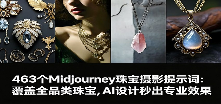 463个Midjourney珠宝摄影提示词：覆盖全品类珠宝，AI设计秒出专业效果-领学通