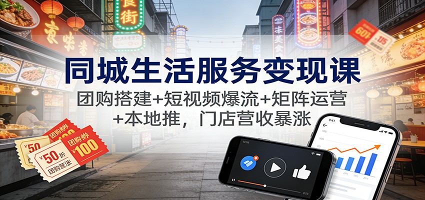 同城生活服务变现课:团购搭建+短视频爆流+矩阵运营+本地推,门店营收暴涨-领学通