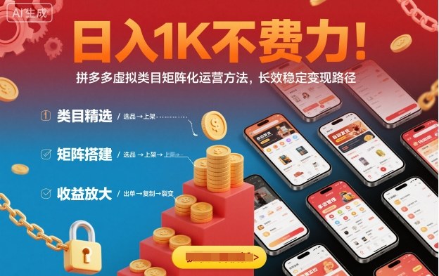 日入1K不费力!拼多多虚拟类目矩阵化运营方法,长效稳定变现路径-领学通