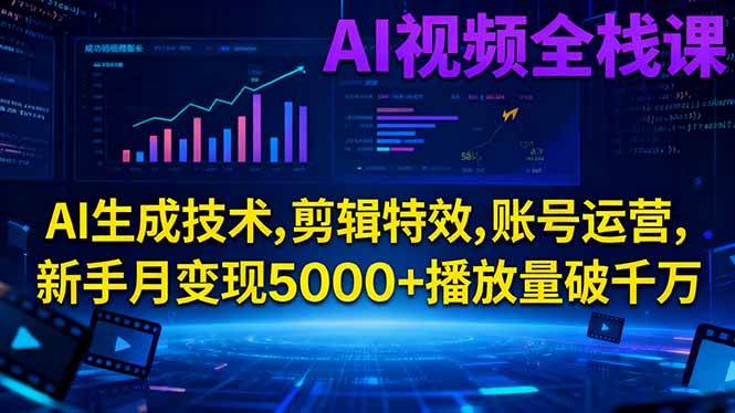 (16603期)AI视频全栈课:AI生成技术,剪辑特效,账号运营,新手月变现5000+播放量破千万-领学通