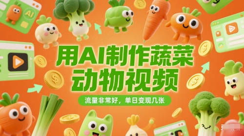 用AI制作蔬菜动物视频，流量非常好，单日变现几张-领学通