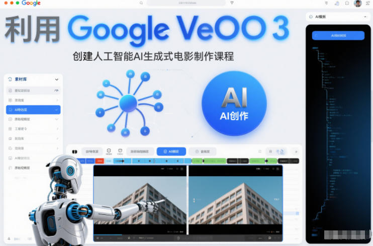 利l用Google Veo 3创建人工智能AI生成式电影制作课程，使用人工智能的力量创建令人惊叹的视频-领学通