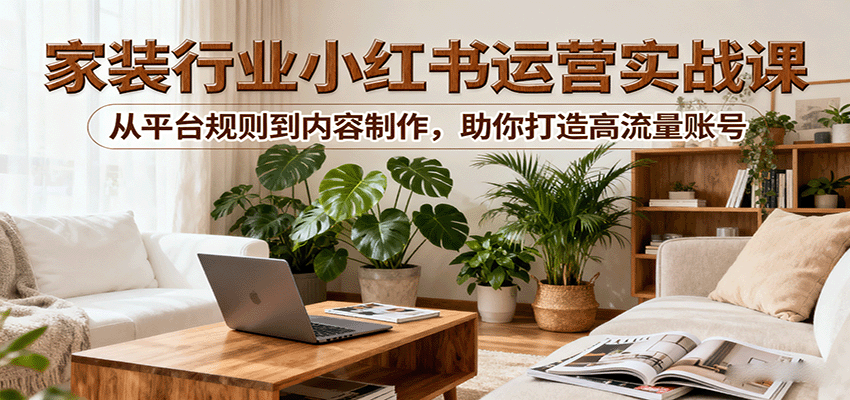 小红书家装行业运营实战课：从平台规则到内容制作，助你打造高流量账号-领学通