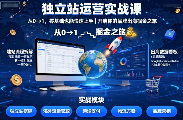 独立站运营实战课，从0到1，零基础也能快速上手，开启你的品牌出海掘金之旅-领学通