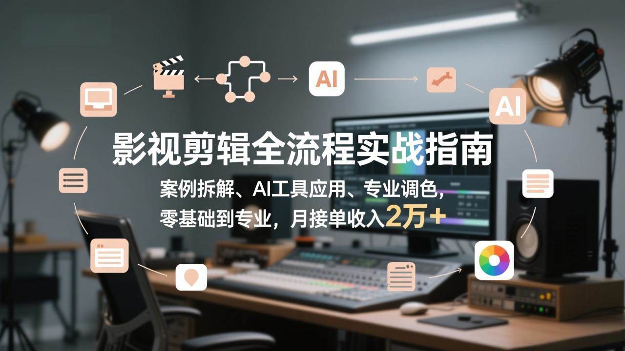 （17338期）影视剪辑全流程实战指南，案例拆解、AI工具应用、专业调色，零基础到专业，月接单收入2万+-领学通