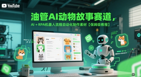 油管AI动物故事赛道，AI+RPA机器人流程自动化制作素材【保姆级教程】-领学通