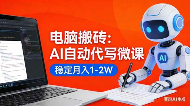（17582期）电脑搬砖：AI自动代写微课，稳定月入1-2W，提供接单渠道，0门槛小白可做！-领学通