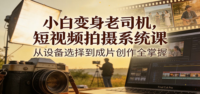 小白变身老司机,短视频拍摄系统课,从设备选择到成片创作全掌握-领学通