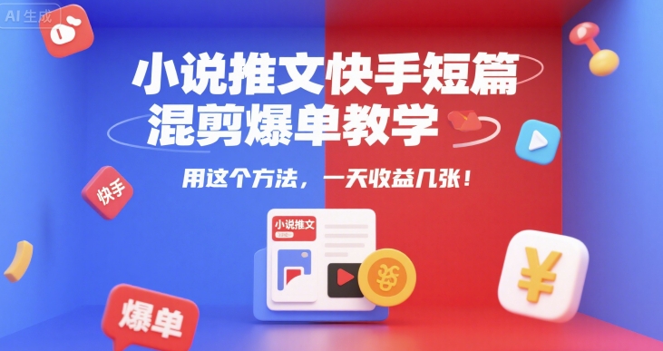 小说推文快手短篇混剪爆单教学，用这个方法，一天收益几张-领学通