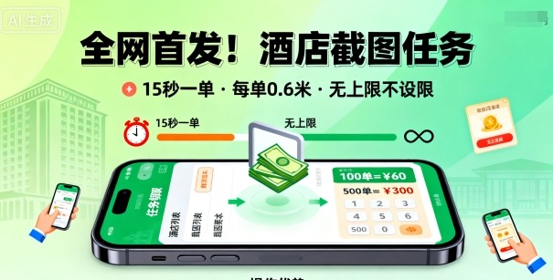 全网首发!酒店截图任务,15秒一单,每单0.6米,任务无上限不设限,矩阵操作单日3张到手【揭秘】-领学通