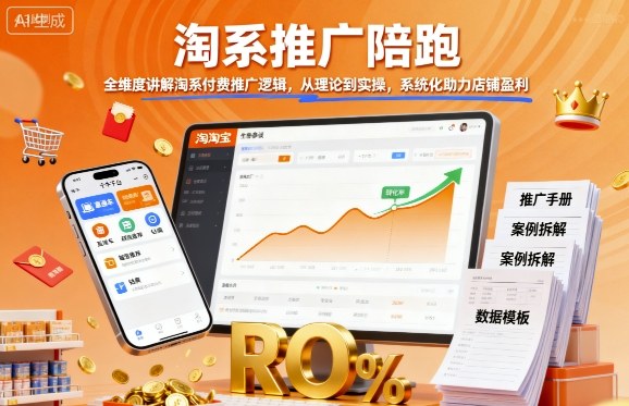 淘系推广陪跑，全维度讲解淘系付费推广逻辑，从理论到实操，系统化助力店铺盈利-领学通