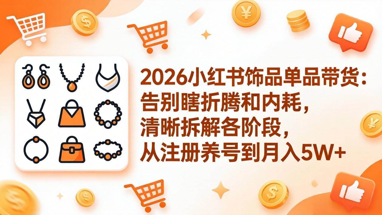 （17861期）2026小红书饰品单品带货：告别瞎折腾和内耗，清晰拆解各阶段，从注册养号到月入5W+-领学通