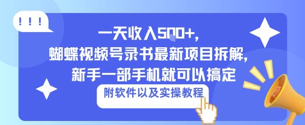 一天收入5张+,蝴蝶视频号录书最新项目拆解,新手一部手机就可以搞定(附软件以及实操教程)-领学通