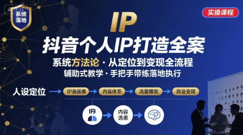 抖音个人IP系统落地实操大课，实操课程，辅助落地-领学通
