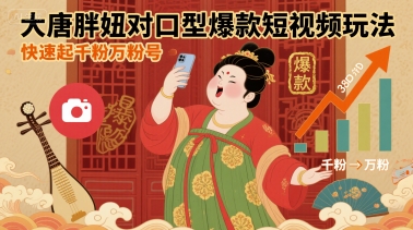 大唐胖妞对口型爆款短视频玩法，快速起千粉万粉号-领学通
