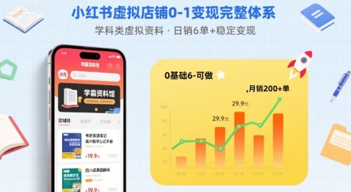 小红书虚拟店铺0-1变现完整体系：卖学科类虚拟资料，一天6张+，很稳定【已完结】-领学通