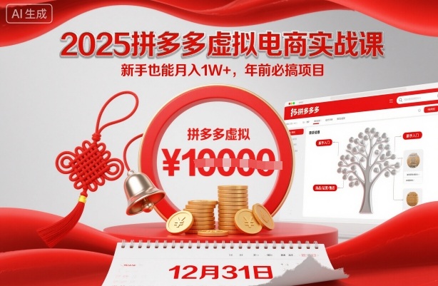 2025拼多多虚拟电商实战课,新手也能月入1W+,年前必搞项目!-领学通