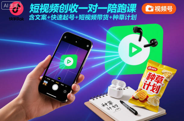 短视频创收一对一陪跑课,含文案+快速起号+短视频带货+种草计划-领学通