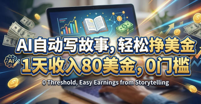 AI自动写故事，轻松挣美刀，1天收入80刀，0门槛-领学通